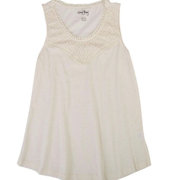 CORAL BAY WOMEN’s Small Lace & Crochet Combo V-Neck Tank Top - Picture 1 of 5